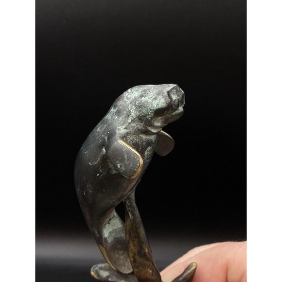 SPI Bronze Brass Manatee Statue 6" Round Marble Base Patina - Picture 8 of 8